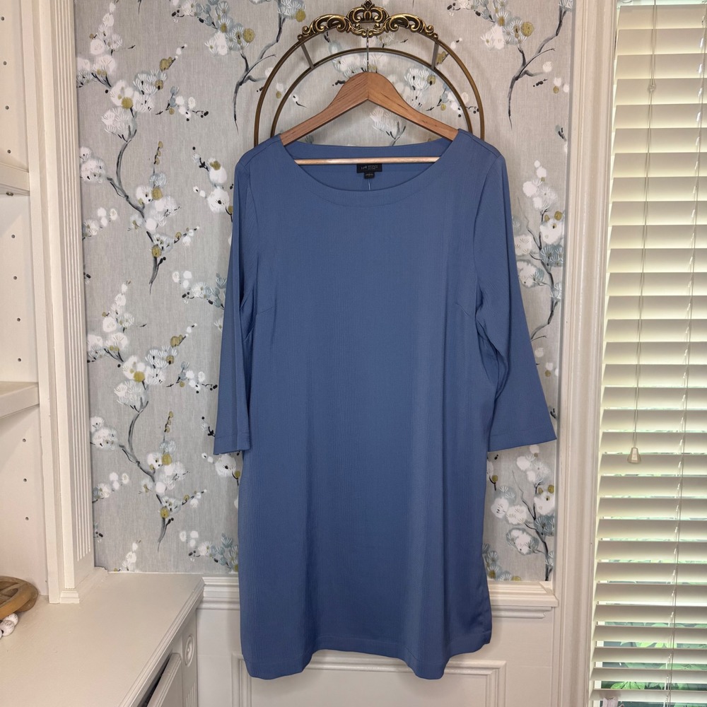 J. Jill Wearever Moonlit Sky Blue Textured Tunic Top 3/4 Sleeve Large NWT 238241